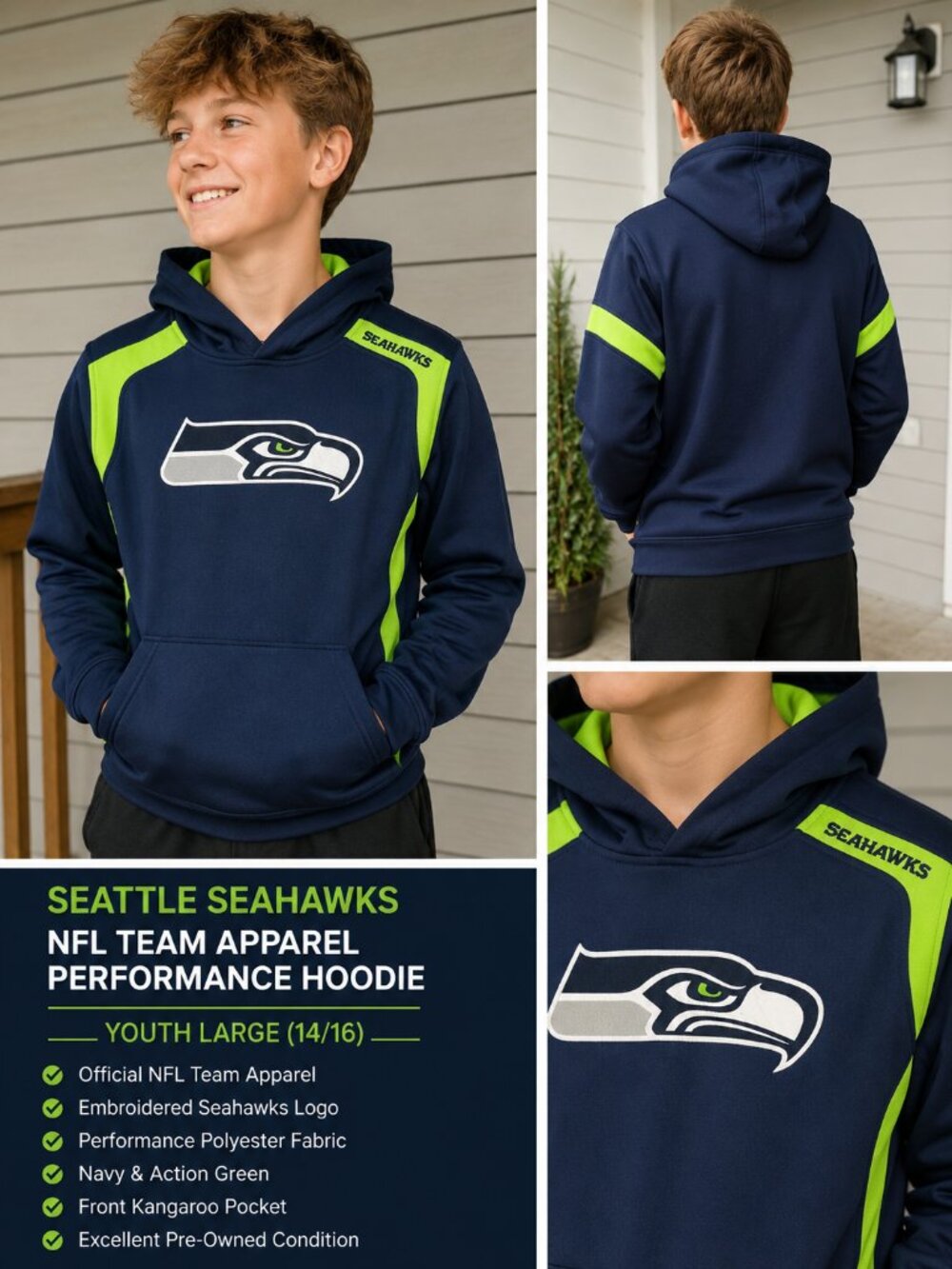 🏈 Seattle Seahawks NFL Youth Hoodie – Size L (14/16)